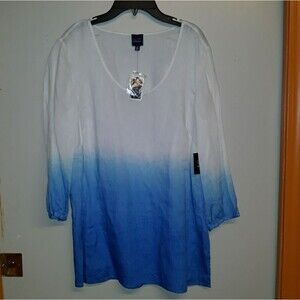 Blue Saks Fifth Avenue linen top ombre blue sz small